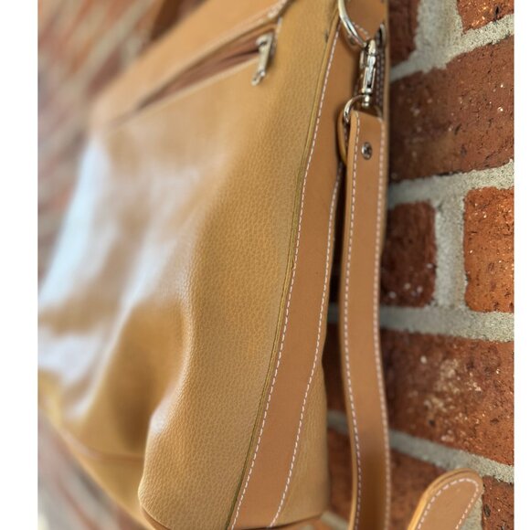 Esprit Tan Leather Messenger Laptop Bag - Picture 6 of 10